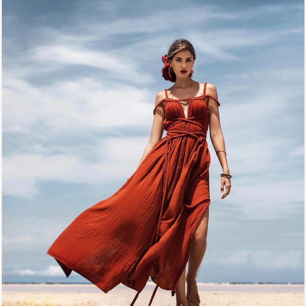 Red Greek Goddess Prom Boho Dress from Aya Sacred Wear